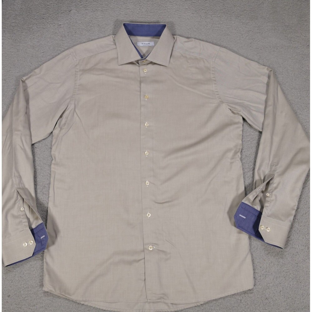 Eton Contemporary Fit Dress Shirt Mens 16.5 / 42 Beige Tan Flip Cuff Long Sleeve